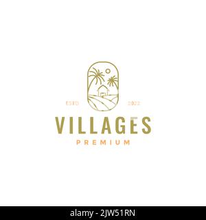 home wood village with coconut trees logo design Stock Vector