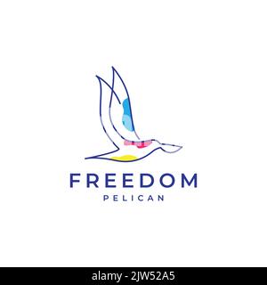 art lines flying pelican abstract logo design Stock Vector