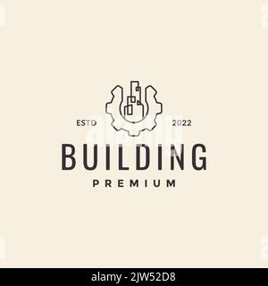 building with gear services hipster logo design Stock Vector