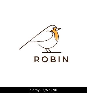 american robin bird abstract lines logo design Stock Vector