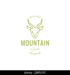 hipster head mountain goat line logo design Stock Vector
