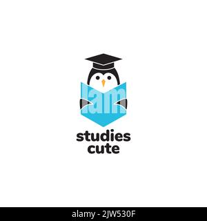penguin with graduation hat logo design Stock Vector