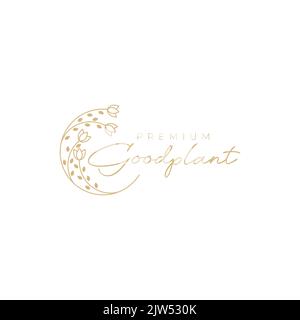 geometric lines leaves and flower feminine logo design Stock Vector