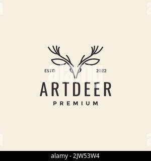 head art long horn deer hipster logo Stock Vector