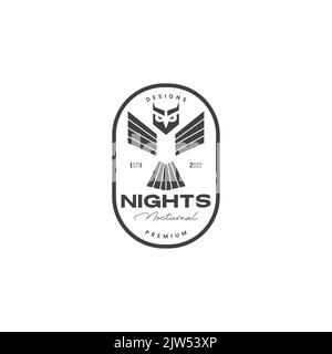 flying owl with badge logo design Stock Vector