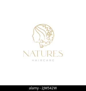 female face lines leaves and flower logo design Stock Vector