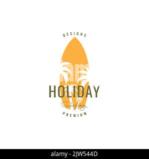 surf board with coconut tree logo design Stock Vector