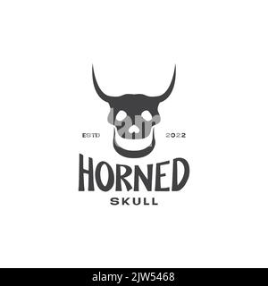 skull with horn smile vintage logo design Stock Vector
