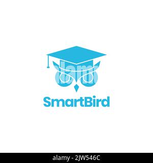 head owl with graduation hat modern logo Stock Vector