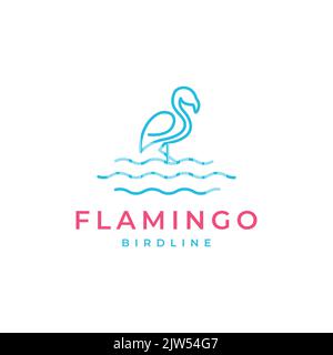 art lines flamingo with lake abstract logo design Stock Vector