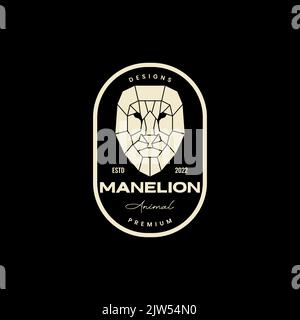 polygon head lion mane badge vintage logo Stock Vector