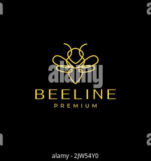 continuous line honey bee logo design Stock Vector