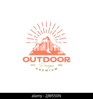 peak mountain sunburst vintage logo design Stock Vector
