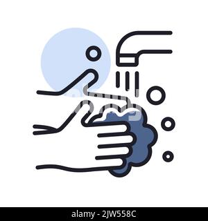 Washing hands with soap to prevent virus and bacteria vector icon. Coronavirus. Graph symbol for medical web site and apps design, logo, app, UI Stock Vector