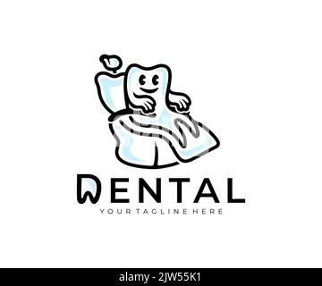 Tooth is sitting on the dental chair, dental surgery, logo design. Dental care, dental clinic, medicine and healthcare, vector design and illustration Stock Vector