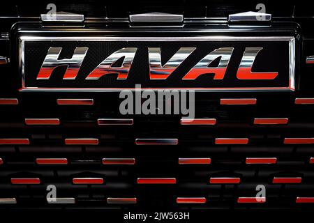 Sofia, Bulgaria - 3 June, 2022: Close-up of Haval logo is seen on a car at Sofia Motor Show. Stock Photo