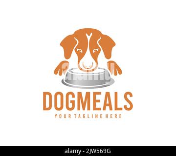 Dog meals, dog food, dog and bowl of feed, logo design. Pet, animal, pet shop and pet care, vector design and illustration Stock Vector