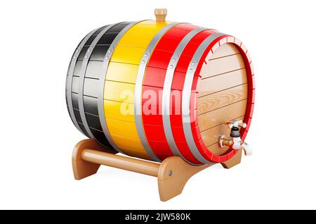 Wooden barrel with Belgian flag, 3D rendering isolated on white background Stock Photo