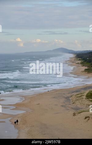 Portrait high angle of a stormy, wild day of high dangerous surf on Queensland Sunshine Coast at Sunshine Beach looking down at whitewater and erosion Stock Photo