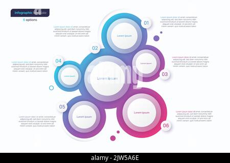 Abstract vector gradient minimalistic infographic template composed of 6 circles Stock Vector