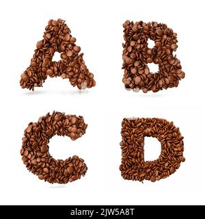 A 3d rendering illustrations of the letters A B C D made of chocolate coated beans Stock Photo