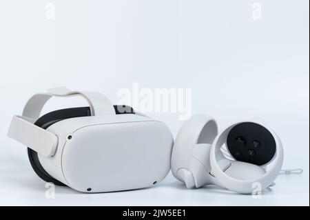 New york, USA - september 3, 2022:Meta oculus goggle vr set isolated on white studio background Stock Photo