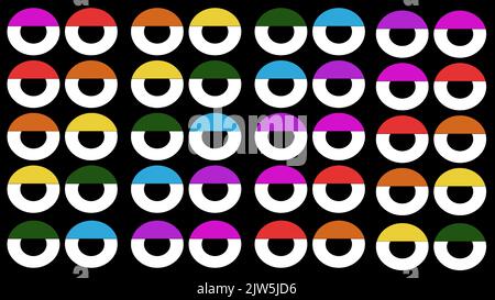 A pattern of eyes with the color of eyelid in rainbow spectrum Stock Vector
