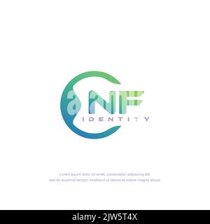 NF Initial letter circular line logo template vector with gradient color Stock Vector