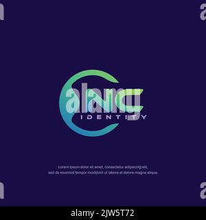 NC Initial letter circular line logo template vector with gradient color Stock Vector