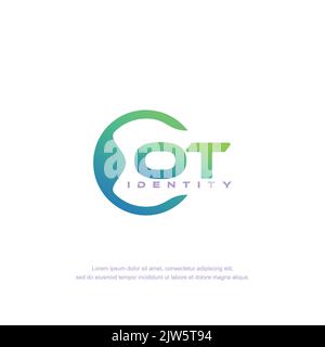 OT Initial letter circular line logo template vector with gradient color Stock Vector