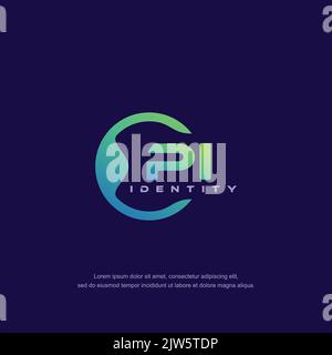 PI Initial letter circular line logo template vector with gradient color Stock Vector