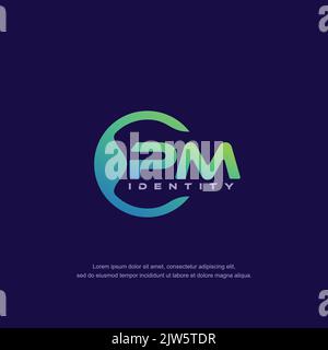 PM Initial letter circular line logo template vector with gradient color Stock Vector