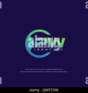 PW Initial letter circular line logo template vector with gradient color Stock Vector