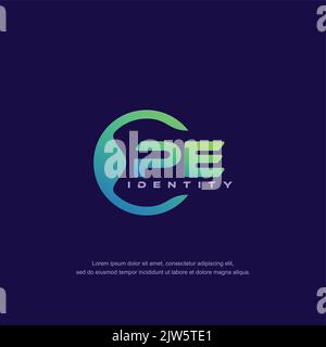PE Initial letter circular line logo template vector with gradient color Stock Vector
