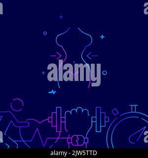Reducing the female waist figure gradient line vector icon, simple illustration on a dark blue background, fitness related bottom border. Stock Vector