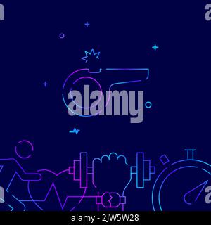 Sports whistle, trainer gradient line vector icon, simple illustration on a dark blue background, fitness related bottom border. Stock Vector