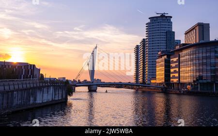 Sunset view over Media City UK in Manchester Salford Stock Photo