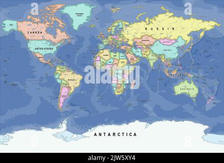 Colorful vector political high details world map Stock Vector