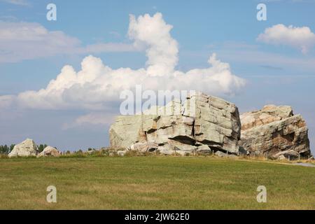 Okotoks Big Rock, the largest glacial erratic carried by glacier from Mount Edith Cavell in the Rocky Mountains to the prairies during the Pleistocene Stock Photo