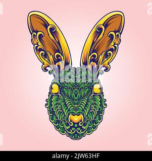Vintage elegant head bunny ornament illustration vector illustrations for your work logo, merchandise t-shirt, stickers and label designs, poster Stock Vector