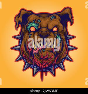 Scary zombie bulldog head illustration vector illustrations for your work logo, merchandise t-shirt, stickers and label designs, poster, greeting card Stock Vector