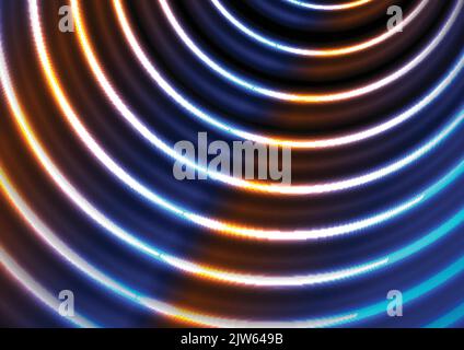 Blue ultraviolet neon glowing circles abstract retro background. Vector luminous design Stock Vector