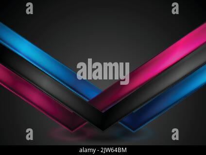 Abstract bright glossy neon arrows on black background. Vector illustration Stock Vector