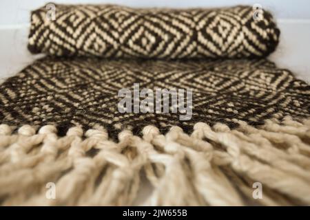 hand knitted brown scarf .Traditional fabrics from northwestern Argentina Stock Photo