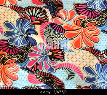 Bright Colorful Retro Floral Abstract Fabric Seamless Pattern Stock Photo
