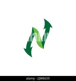 letter N green arrow logo icon vector graphic design Stock Vector