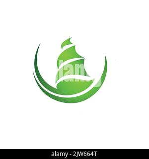 green sailing ship logo icon vector graphic design Stock Vector