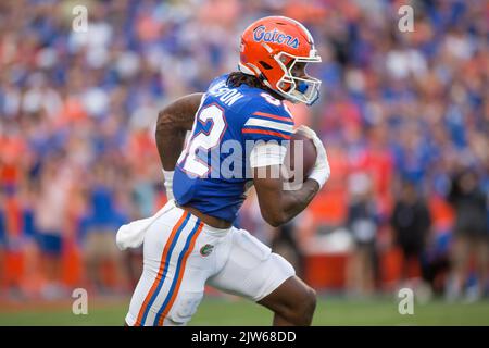 September 3, 2022: Florida Gators wide receiver Ja'Markis Weston (82) returns the opening kick-off during the NCAA football game between the Utah Utes and the Florida Gators at Ben Hill Griffin Stadium Gainesville, FL. The Florida Gators defeat number 7 Utah Utes 29 to 26. Jonathan Huff/CSM. Stock Photo