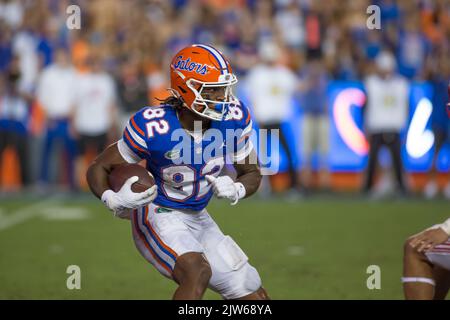 September 3, 2022: Florida Gators wide receiver Ja'Markis Weston (82) looks for space during the NCAA football game between the Utah Utes and the Florida Gators at Ben Hill Griffin Stadium Gainesville, FL. The Florida Gators defeat number 7 Utah Utes 29 to 26. Jonathan Huff/CSM. Stock Photo