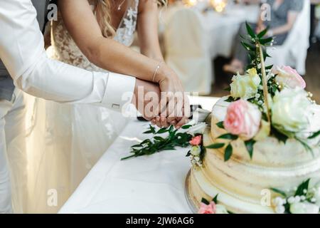 Beautiful wedding cake close-up Stock Photo